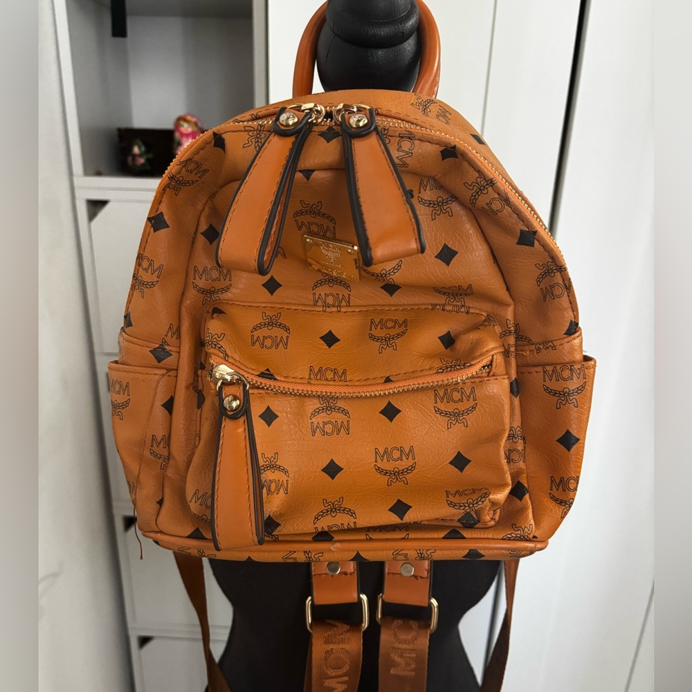MCM Orange Logo Backpack